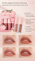 Dragon Ranee Honey Peach Matt Lip Gloss Set – 4 Velvet Matte Shades for Nude & Peach Lips