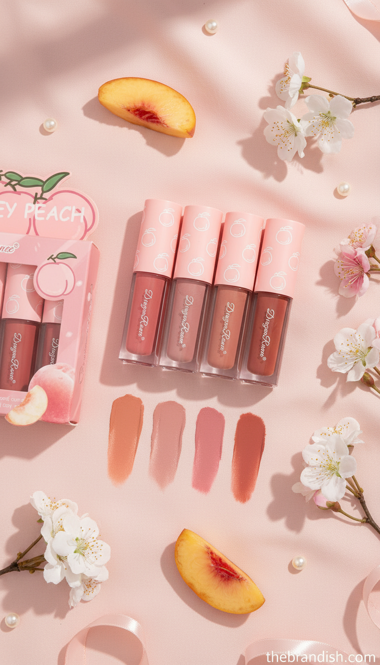 Dragon Ranee Honey Peach Matt Lip Gloss Set (4pcs) – Smooth, Velvety, Long-Lasting Shades