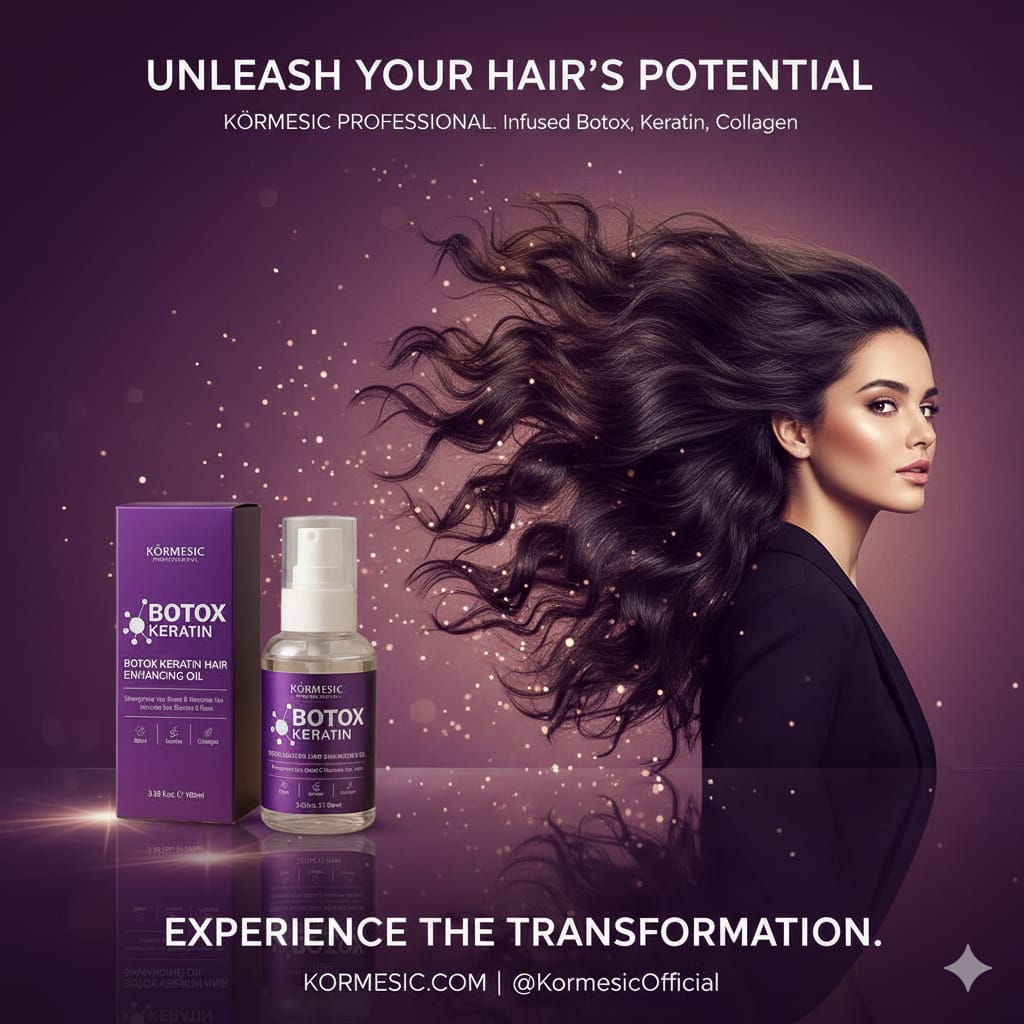 Körmesic Botox Keratin Hair Enhancing Oil with Collagen – Professional Hair Repair & Shine Serum (3.38 fl oz)