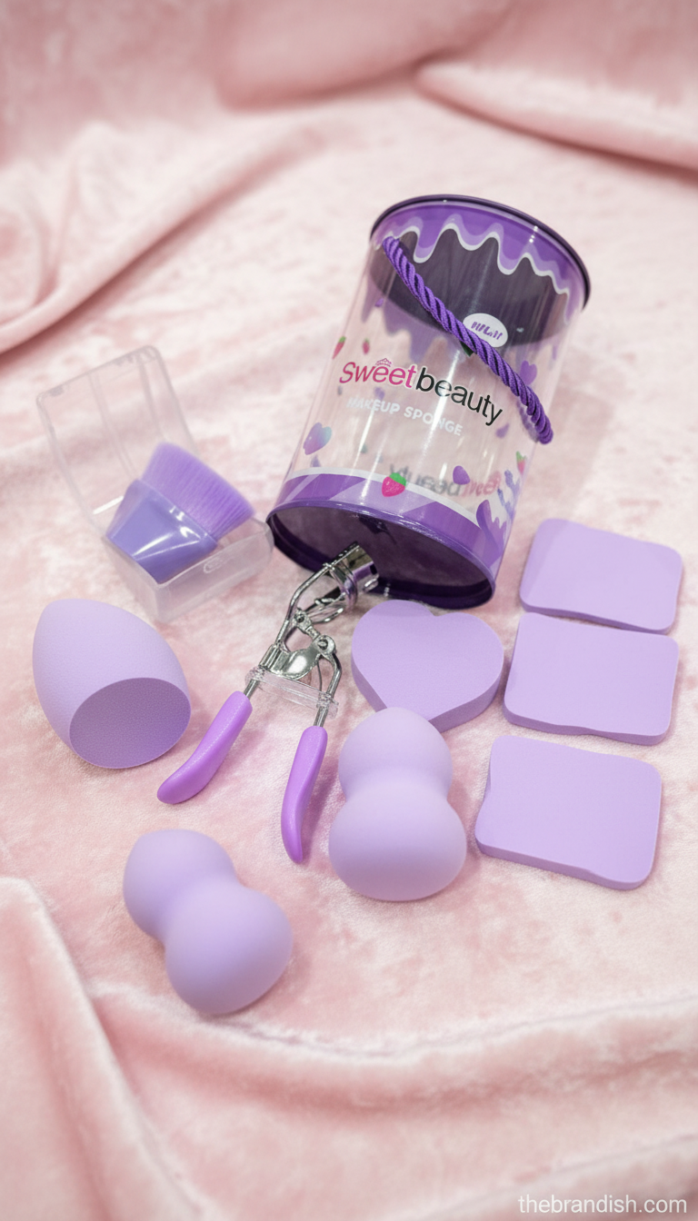 Sweet Beauty 8-Piece Makeup Tool Set – Sponges, Brush & Eyelash Curler | Luxury Beauty Kit