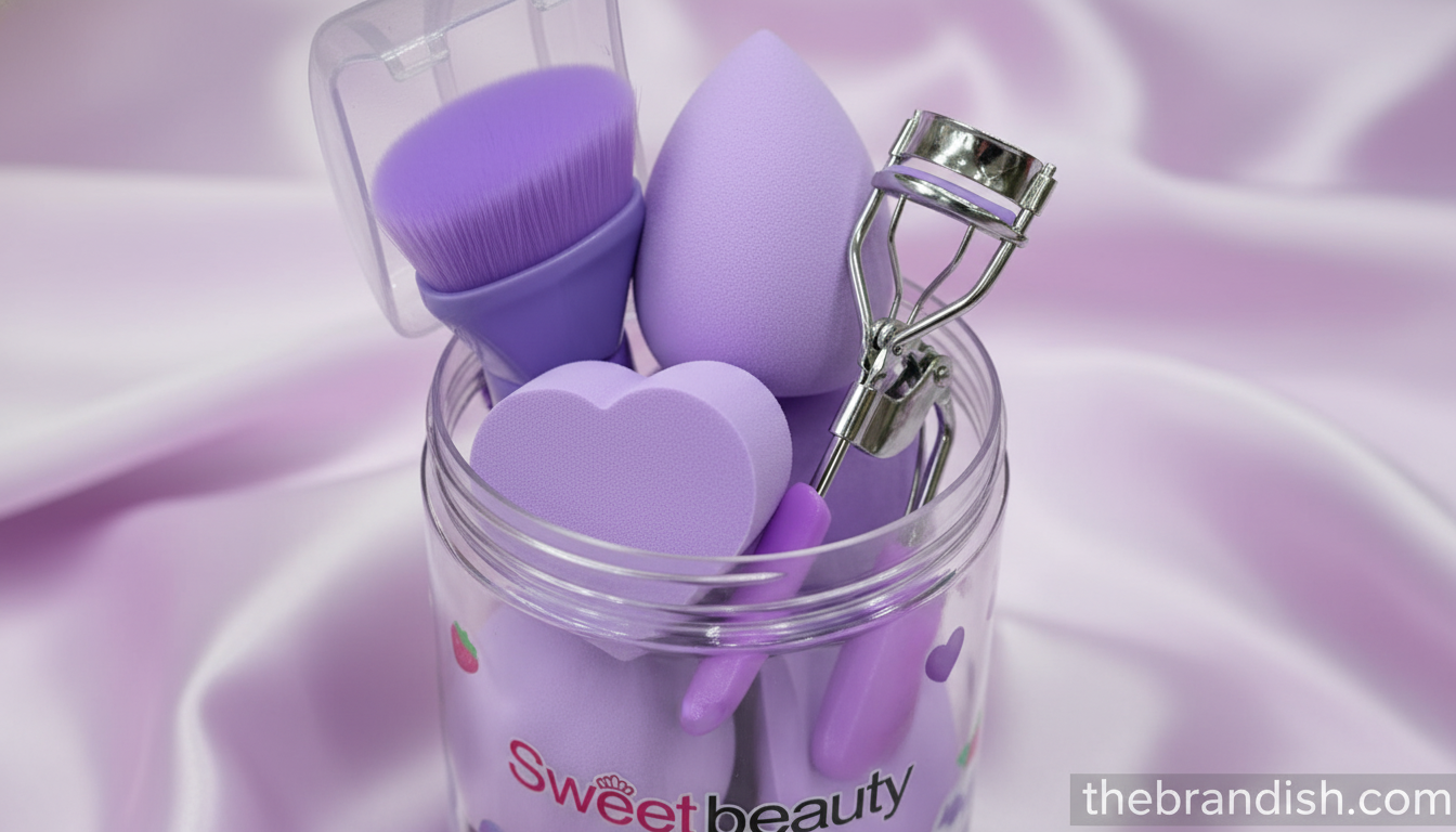 Sweet Beauty 8-Piece Makeup Tool Set – Sponges, Brush & Eyelash Curler | Luxury Beauty Kit